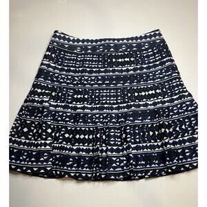 J Crew Pleated Skirt Geometric Pattern Blue/Black/White Size 2
